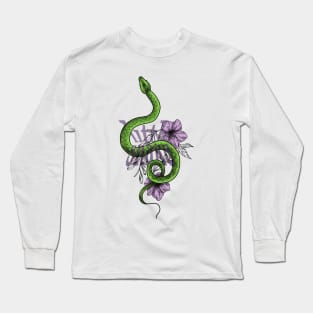 Drawing of a snake and flowers with the inscription Long Sleeve T-Shirt